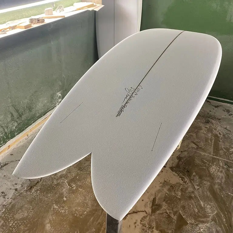 Keel Fish Surfboard WIP Shop Shaping Back