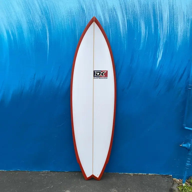Revenant Twin Fin Surfboard White with Red Trim