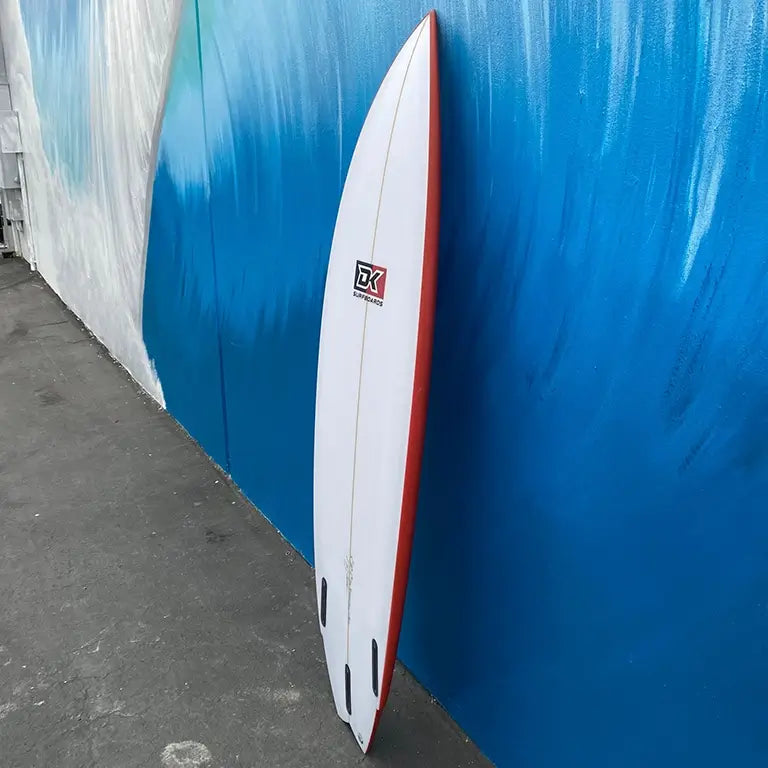Revenant Twin Fin Surfboard White with Red Trim Side