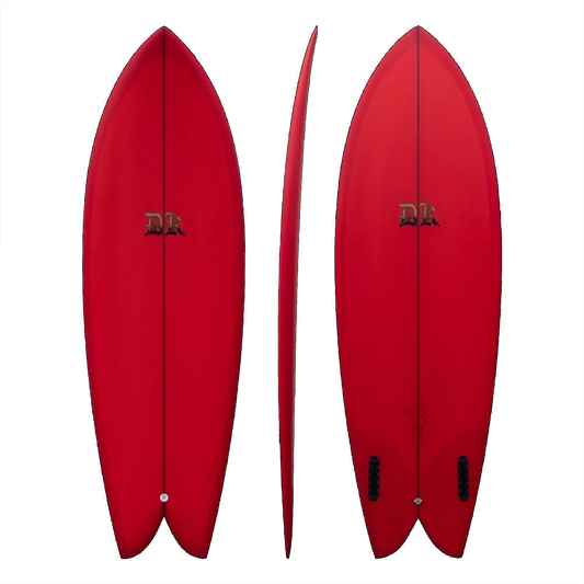 Keel Fish Red Surfboard Front Back Side