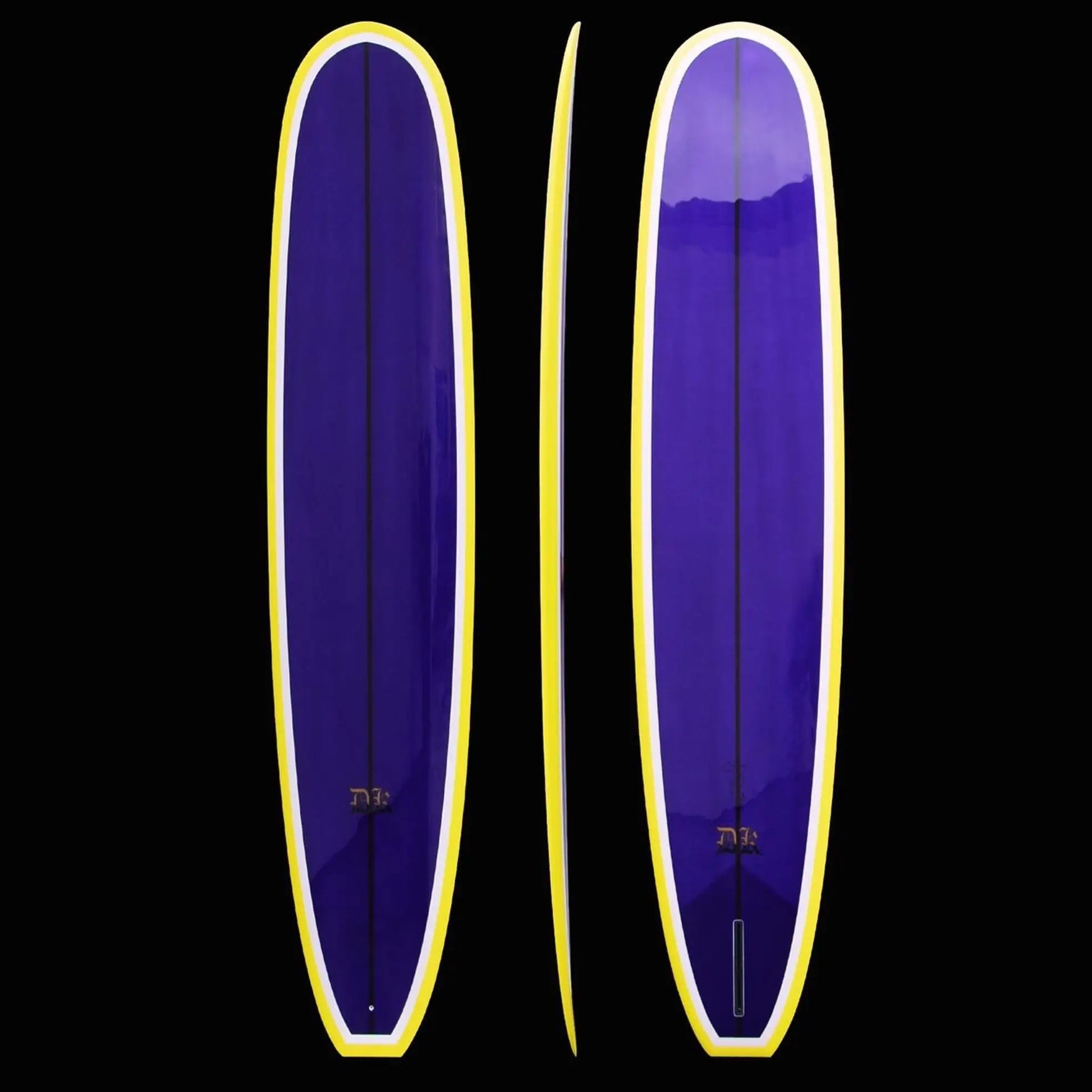 Model-D Surfboard Blue with Yellow trim Front Back Side